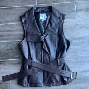 Chaus Brown Leather Belted Vest - Size Petite L
